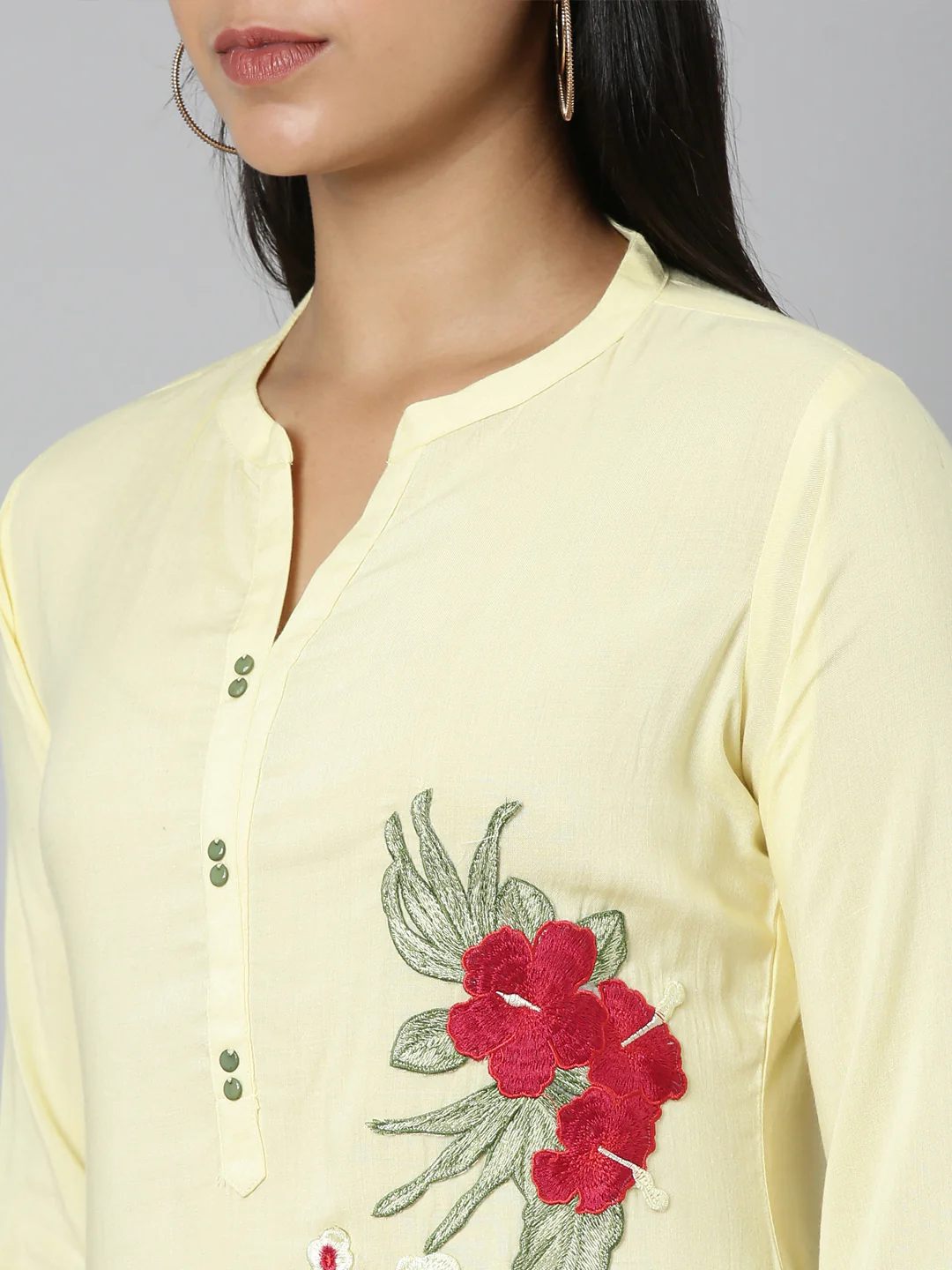 Neerus Yellow Straight Casual Floral Straight Kurta - Image 4