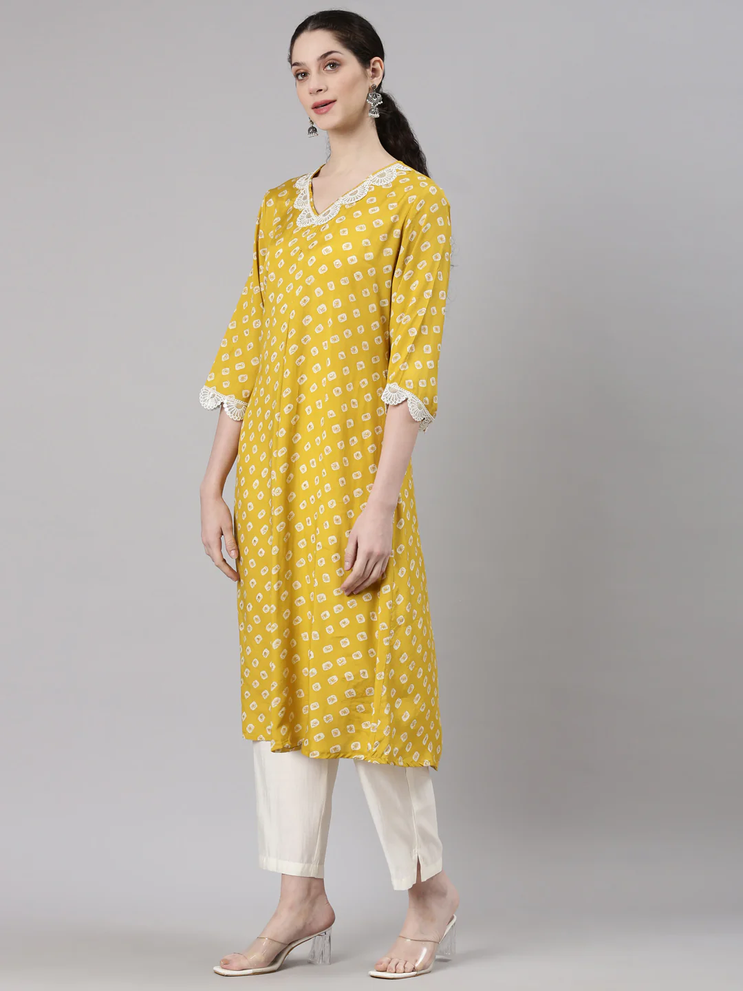 Neerus Yellow Straight Casual Kurta and Trouser - Image 2