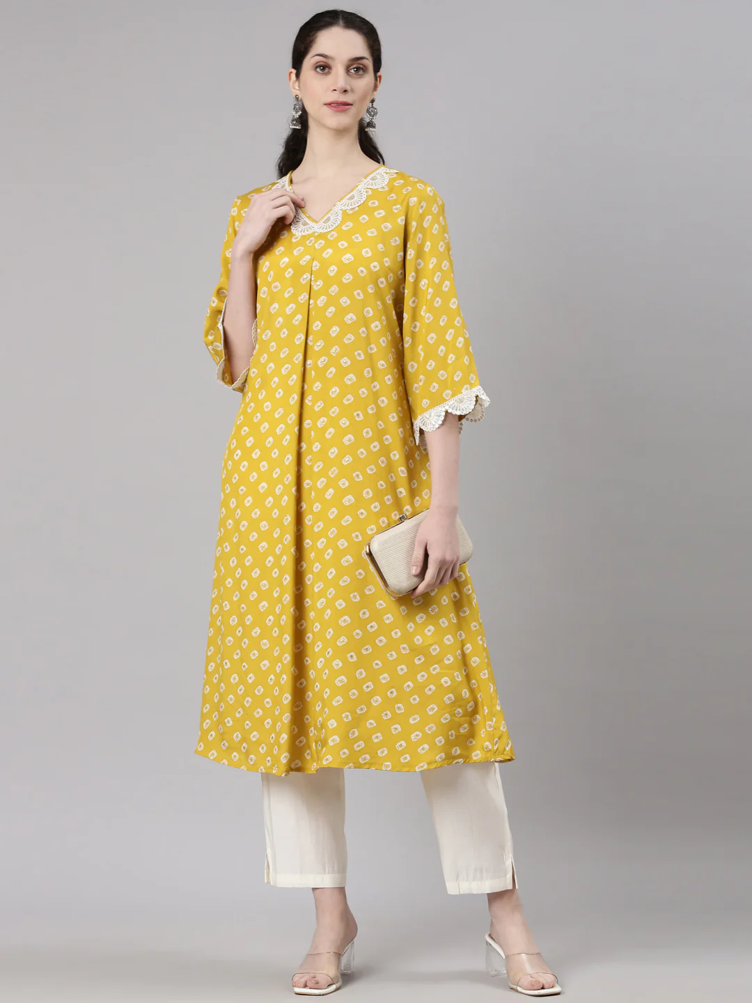 Neerus Yellow Straight Casual Kurta and Trouser - Image 6