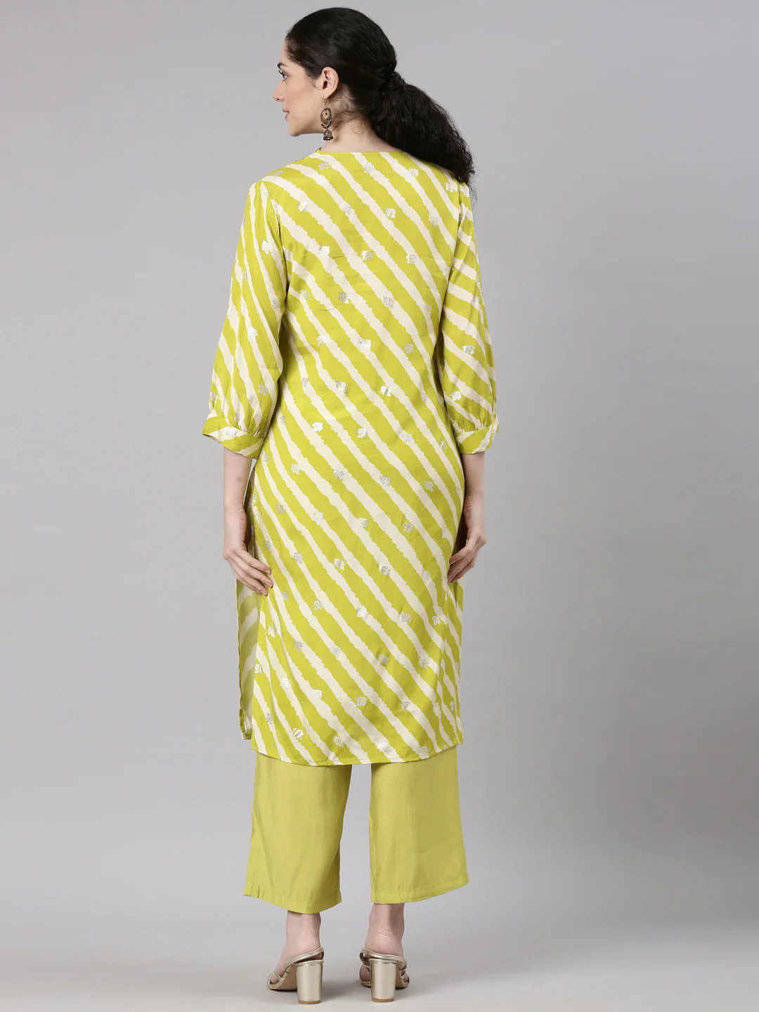 Neerus Yellow Straight Casual Leheriya Kurta and Plazzo - Image 4