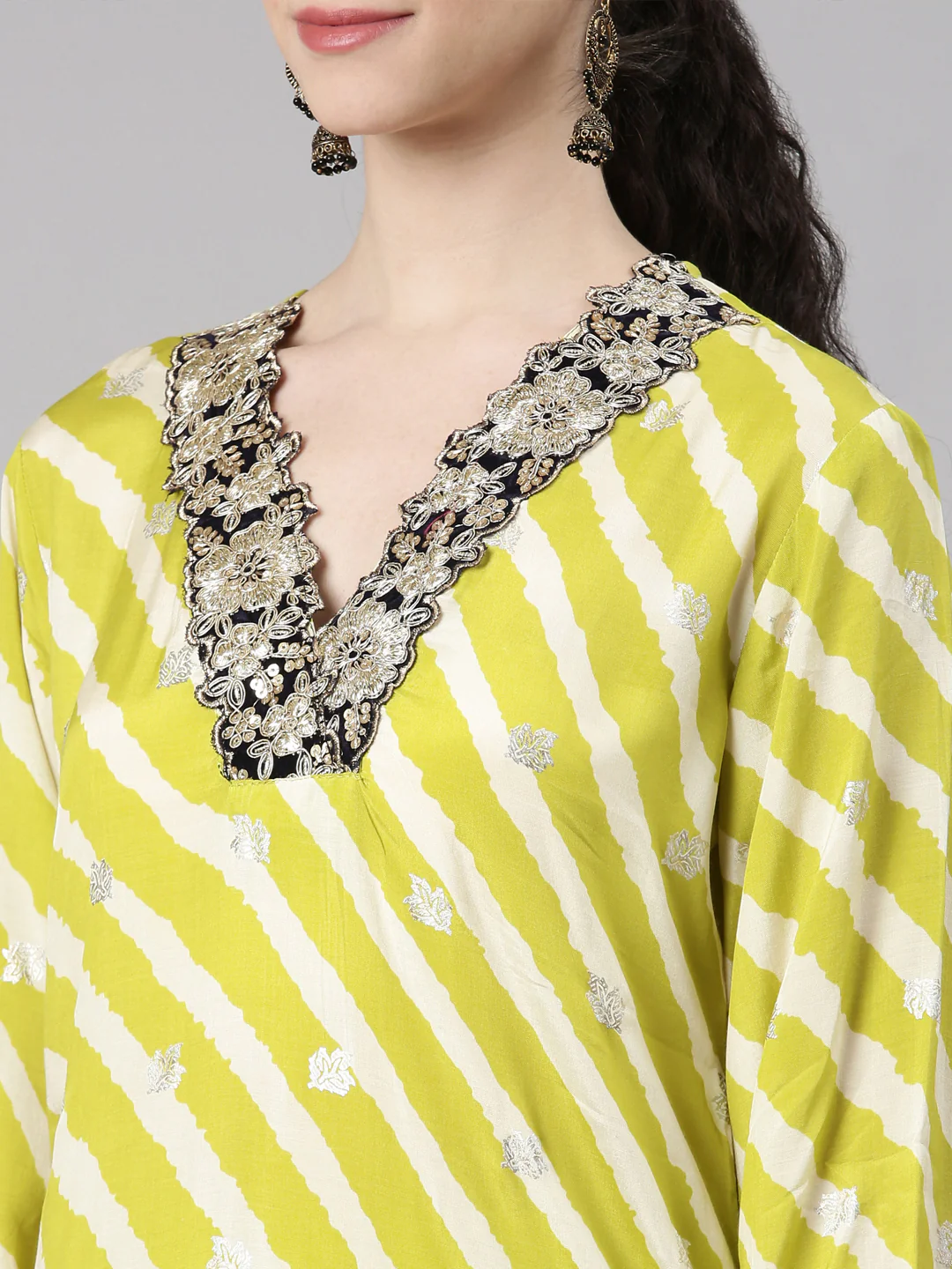 Neerus Yellow Straight Casual Leheriya Kurta and Plazzo - Image 5