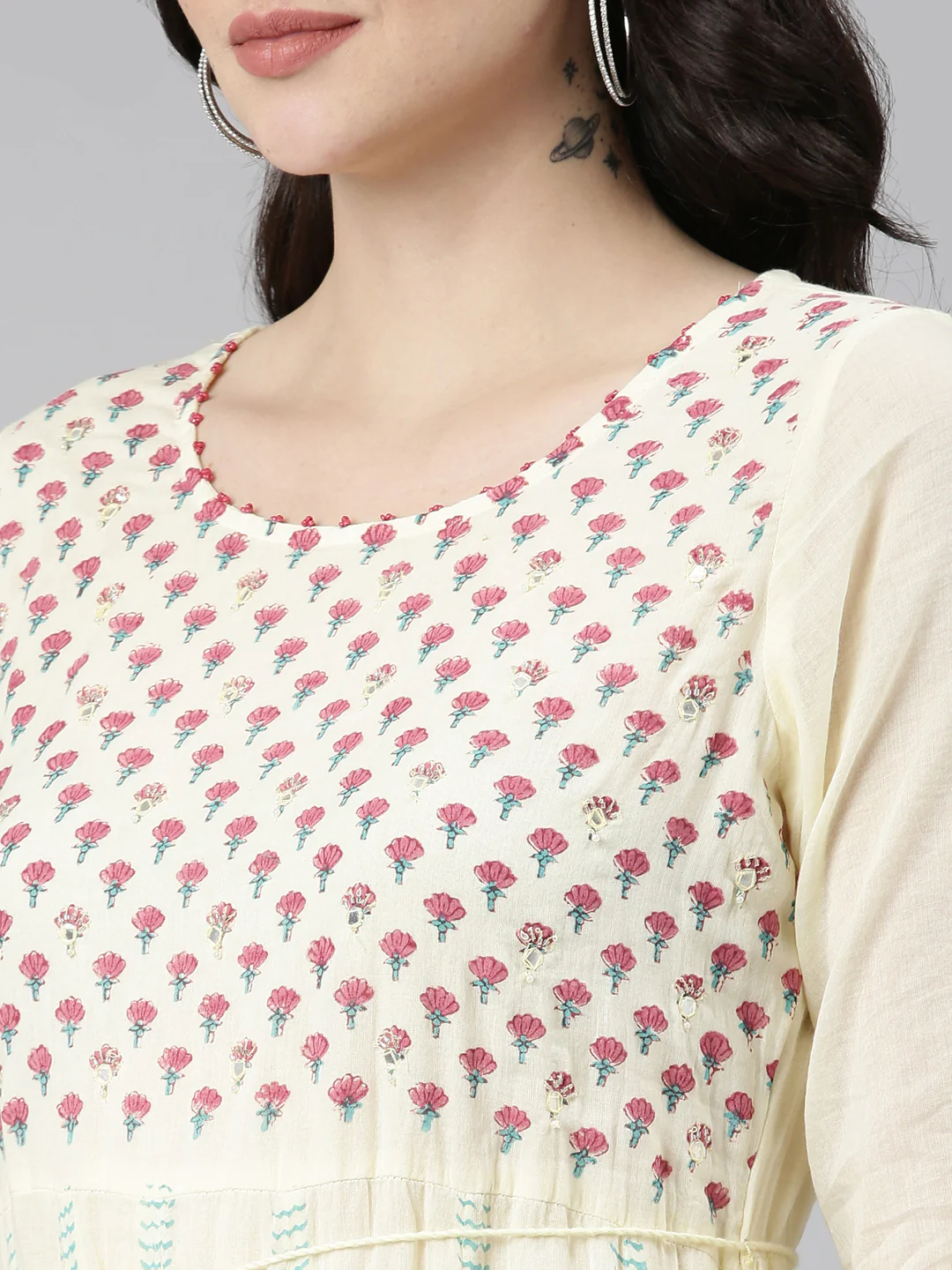 Neerus Yellow Straight Casual Printed Dress - Image 4