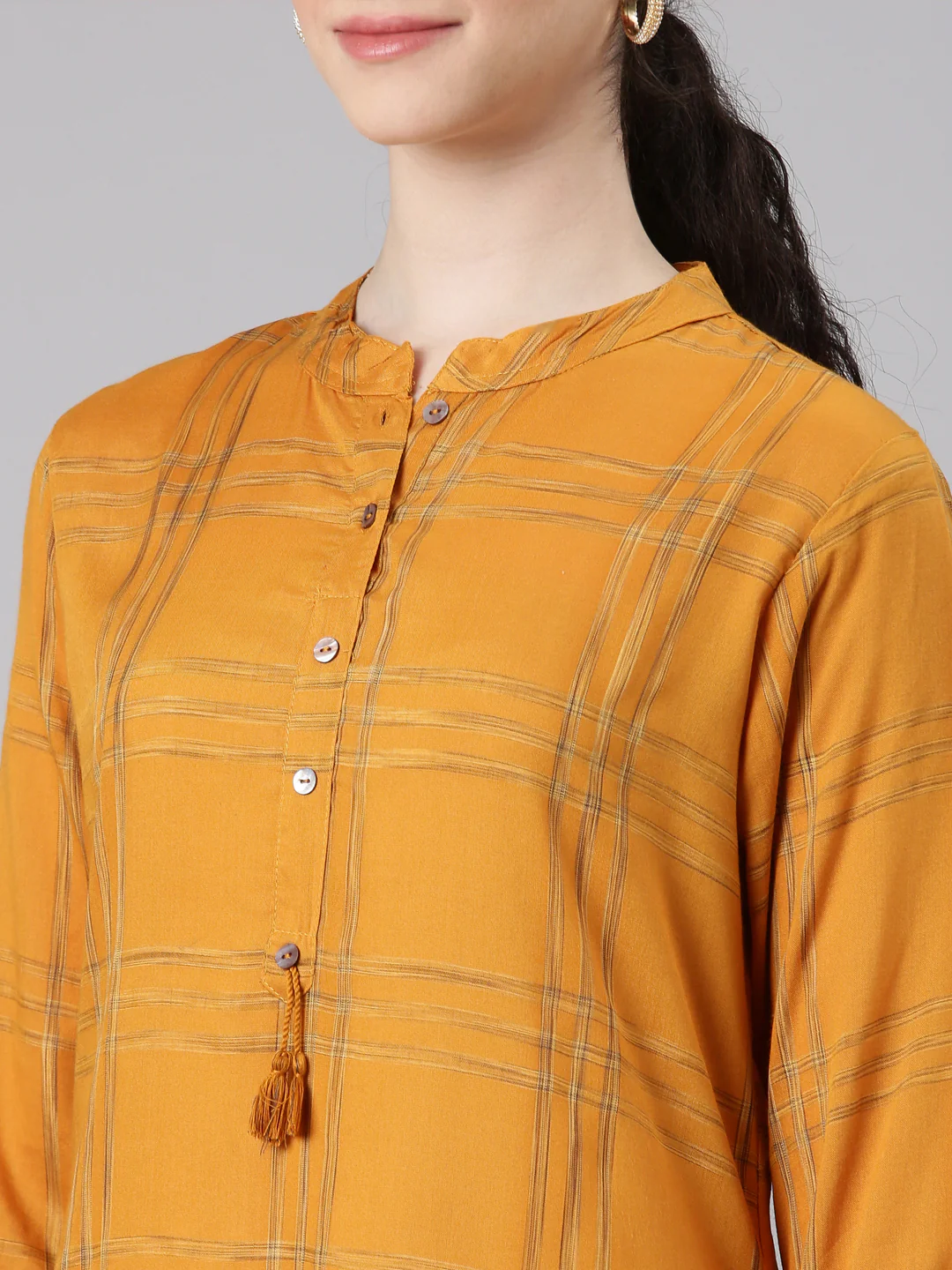 Neerus Yellow Straight Casual Striped Kurta - Image 4
