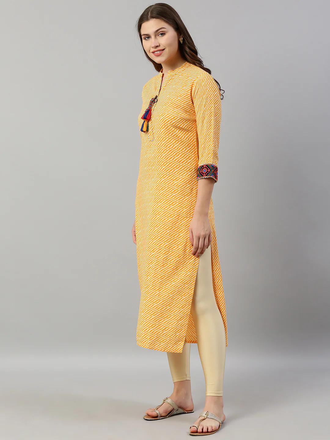 Neerus Yellow Striped Straight Kurta - Image 5