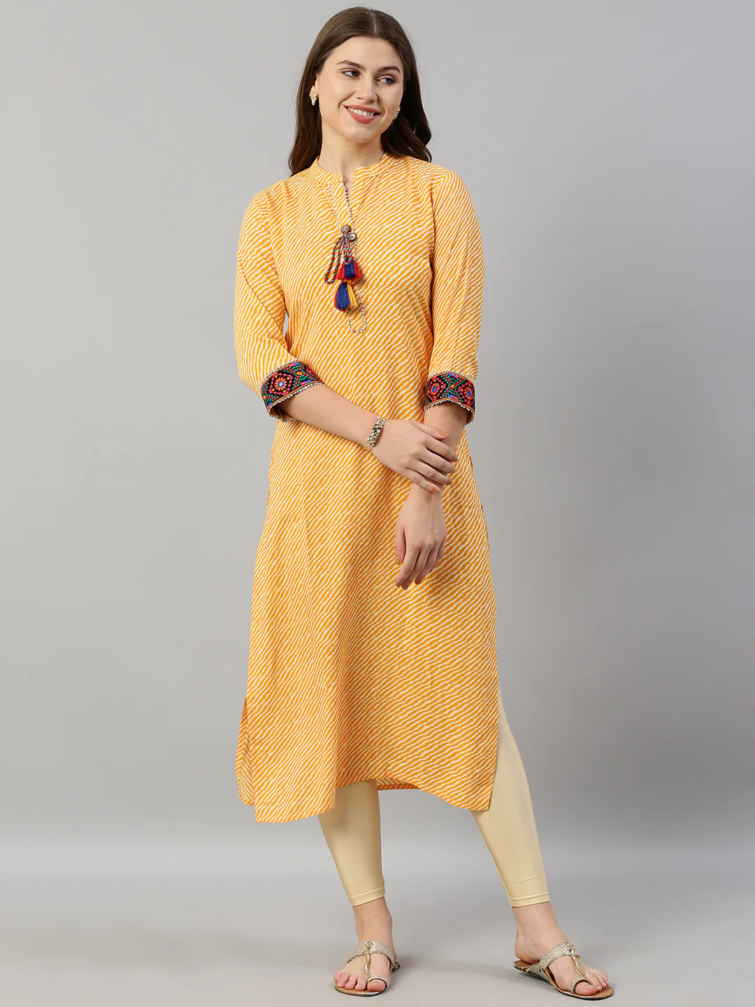 Neerus Yellow Striped Straight Kurta - Image 7