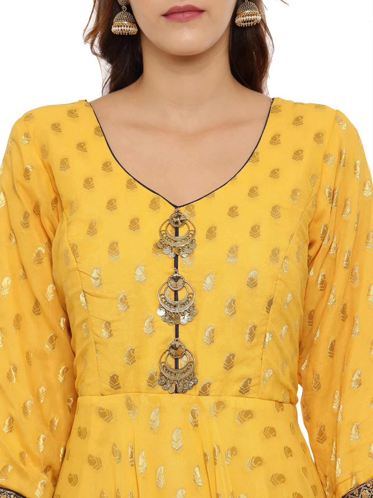 Neerus Yellow Textured Anarkali Kurta - Image 5