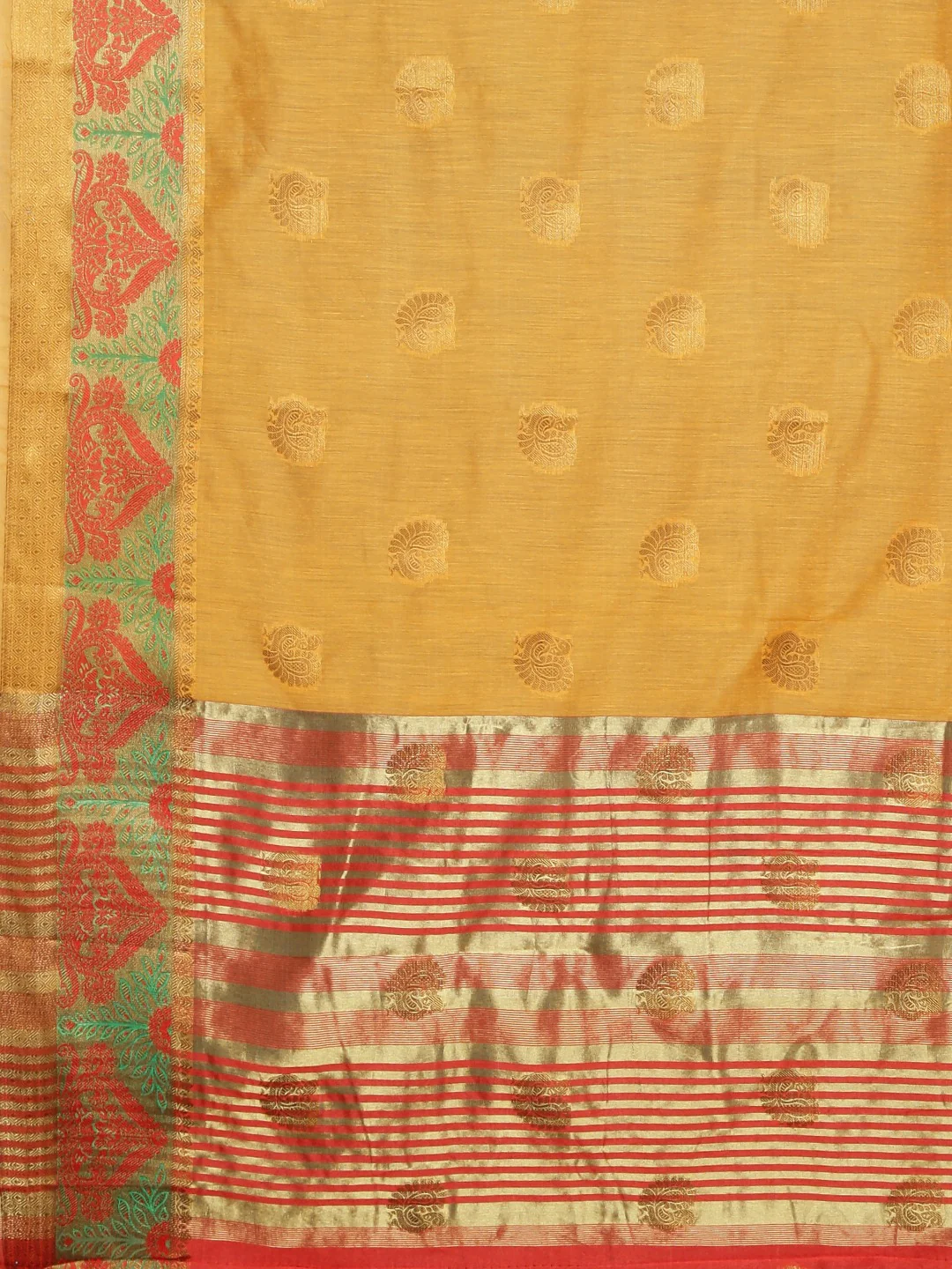 Neerus Yellow Textured Saree With Blouse - Image 4