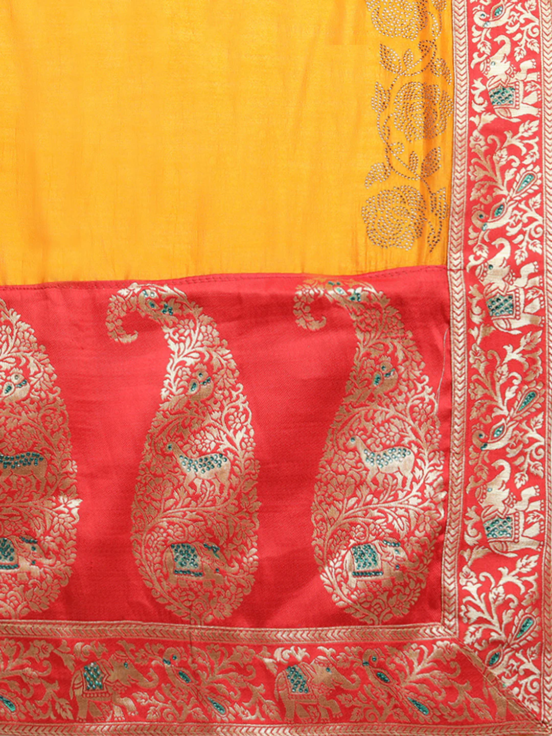 Neerus Yellow Textured Saree With Blouse - Image 5
