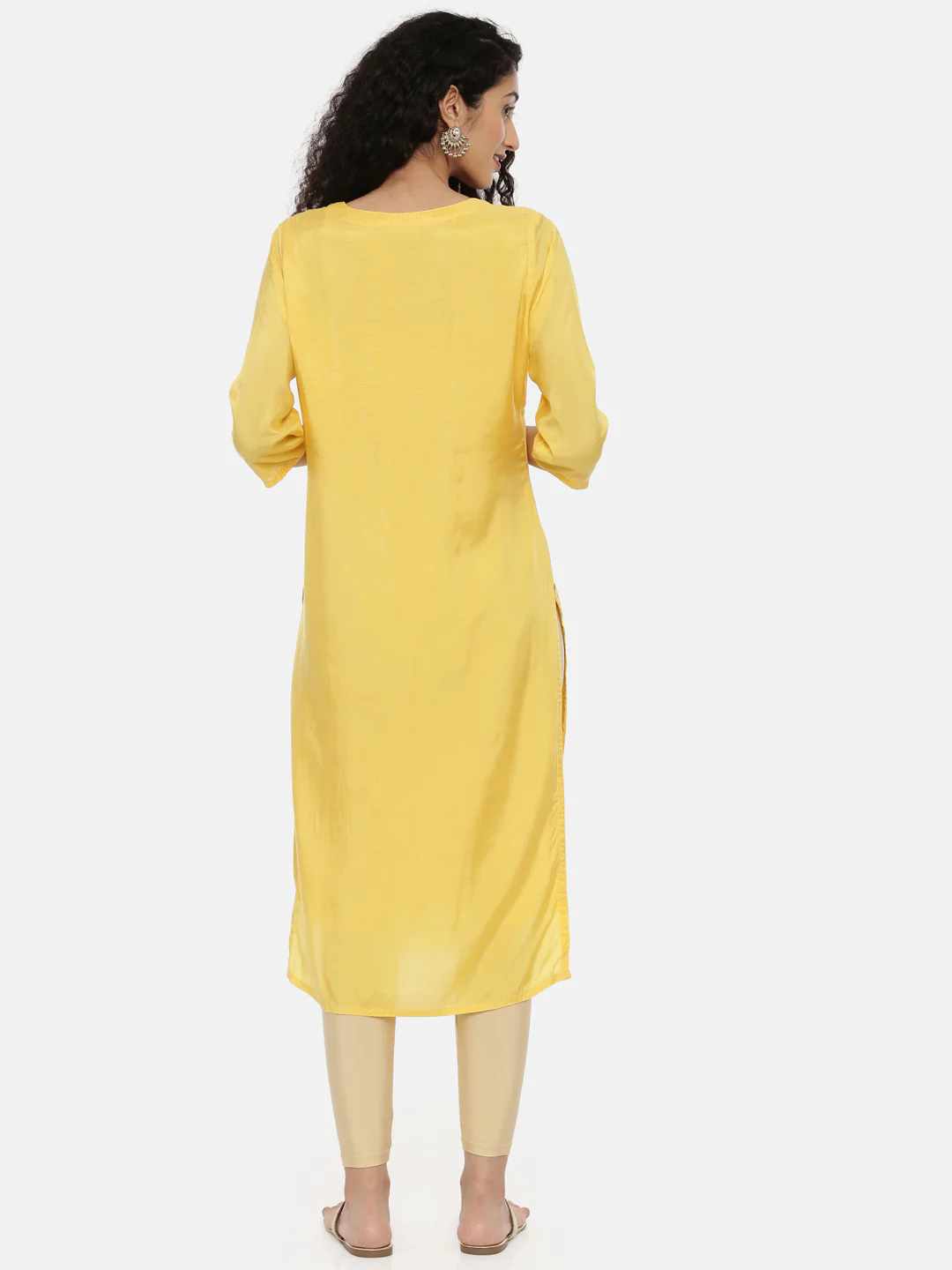 Neerus Yellow Zari Straight Kurta - Image 4