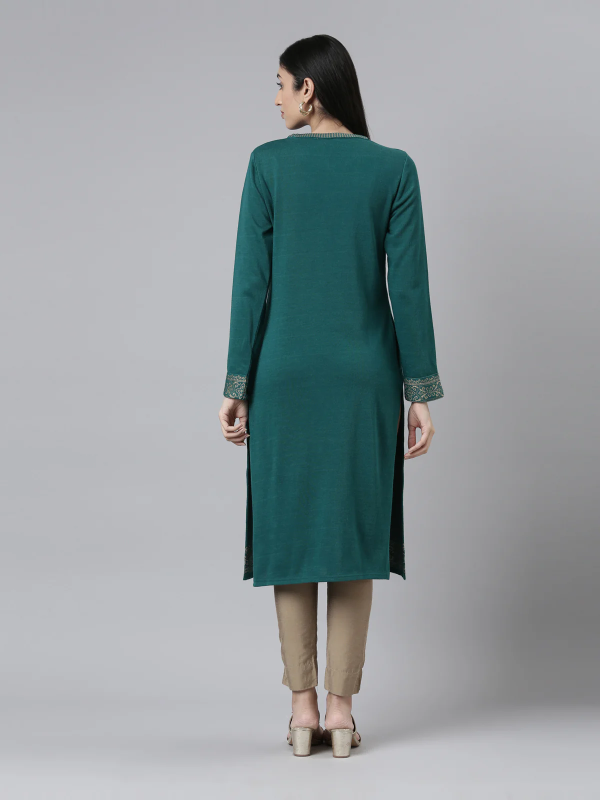 Neerus Yoke Design Straight Fit Calf Length Acrylic Kurta - Image 3