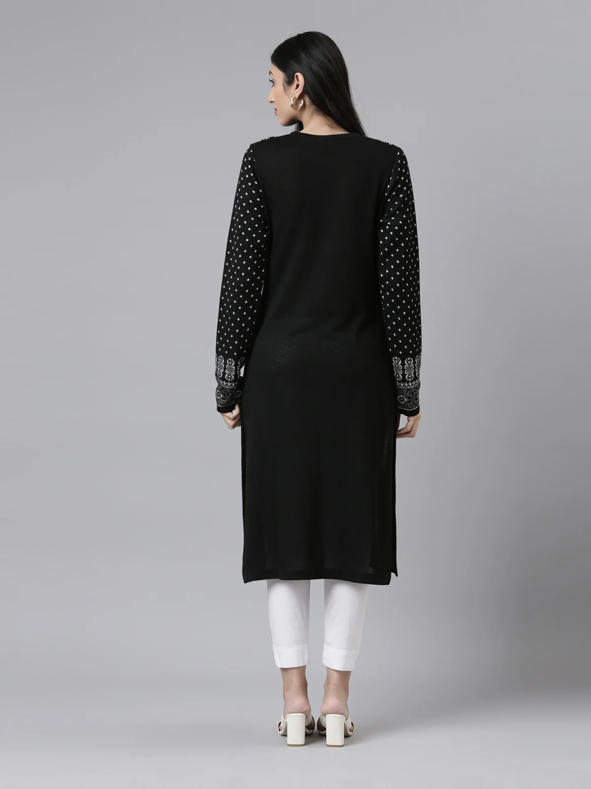 Neerus Winter Wear Yoke Design Straight Fit Calf Length Acrylic Kurta For Women - Image 3