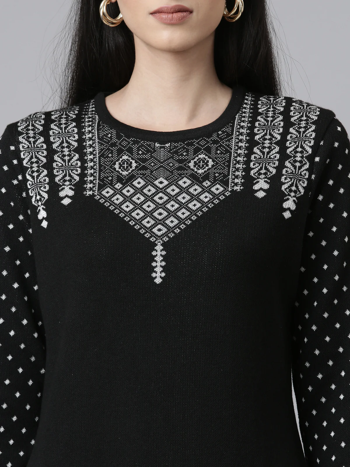 Neerus Winter Wear Yoke Design Straight Fit Calf Length Acrylic Kurta For Women - Image 4
