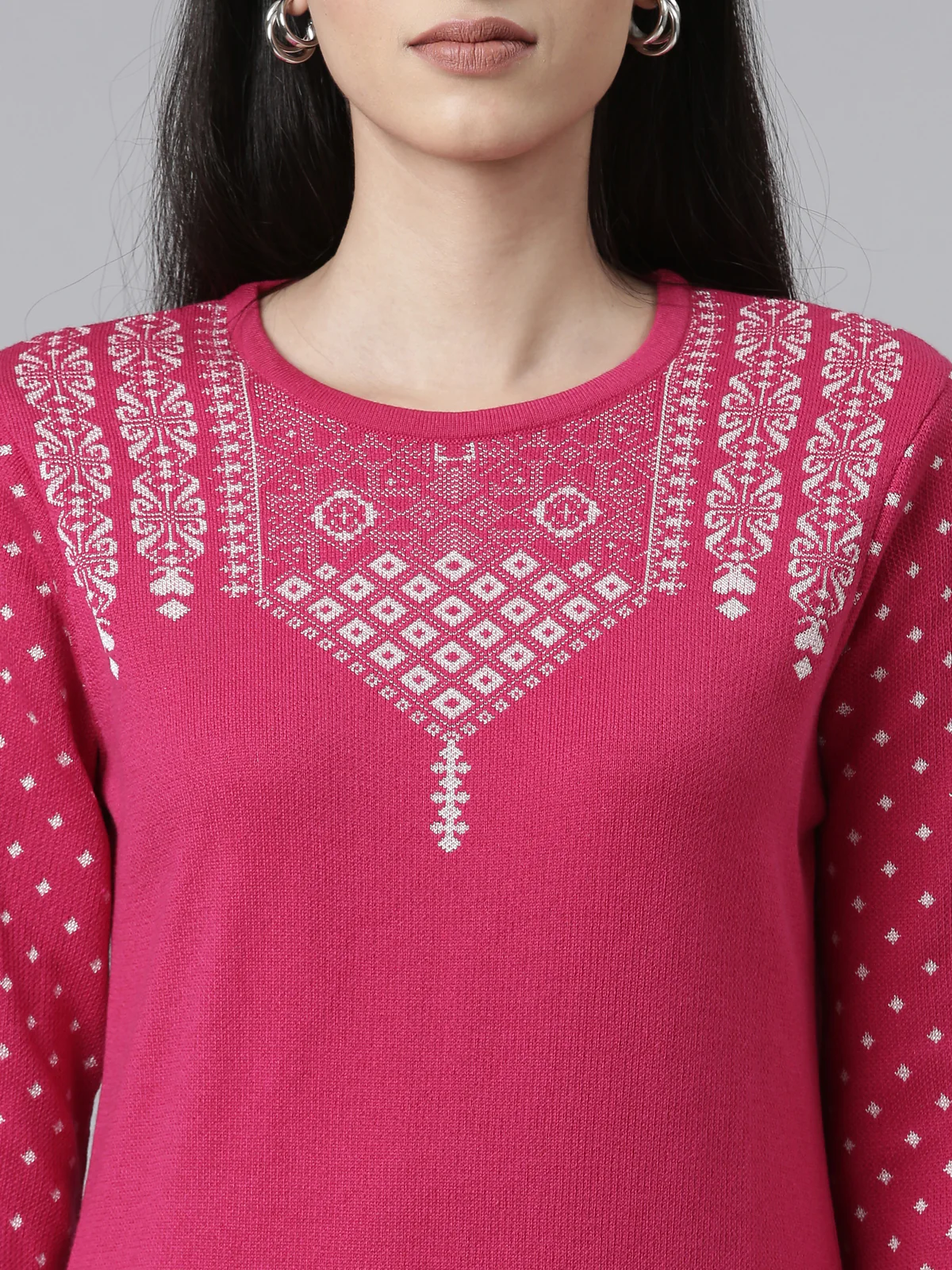 Neerus Winter Wear Yoke Design Straight Fit Regular Acrylic Kurta For Women - Image 4