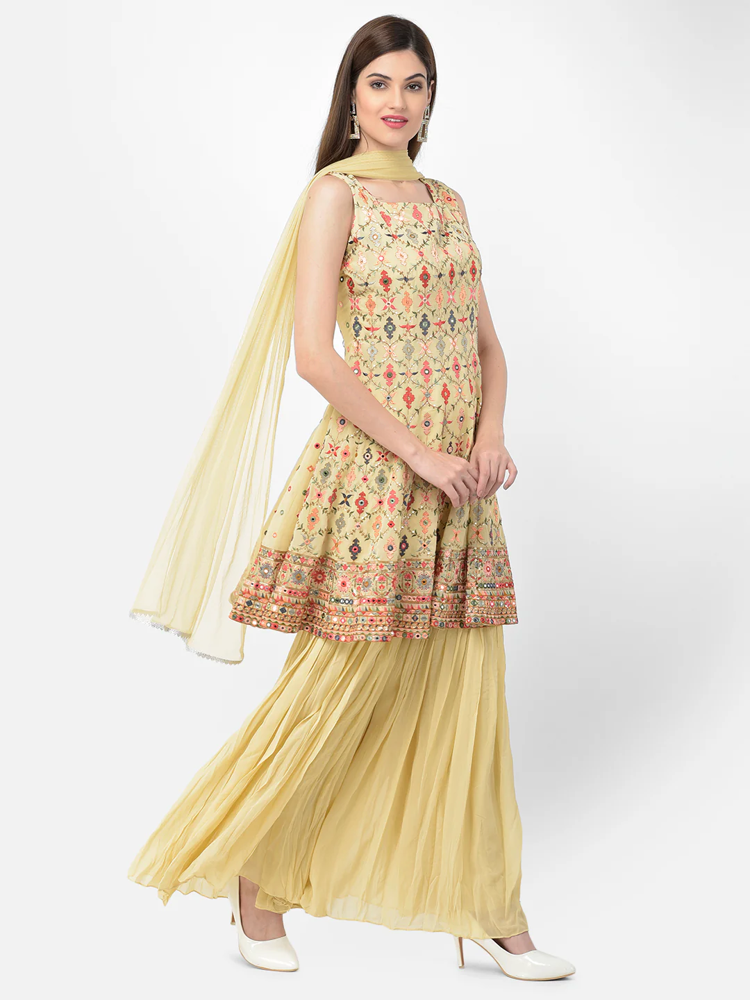 Neerus'S Beige Color Georgette Fabric Suit-Short Anarkali - Image 6