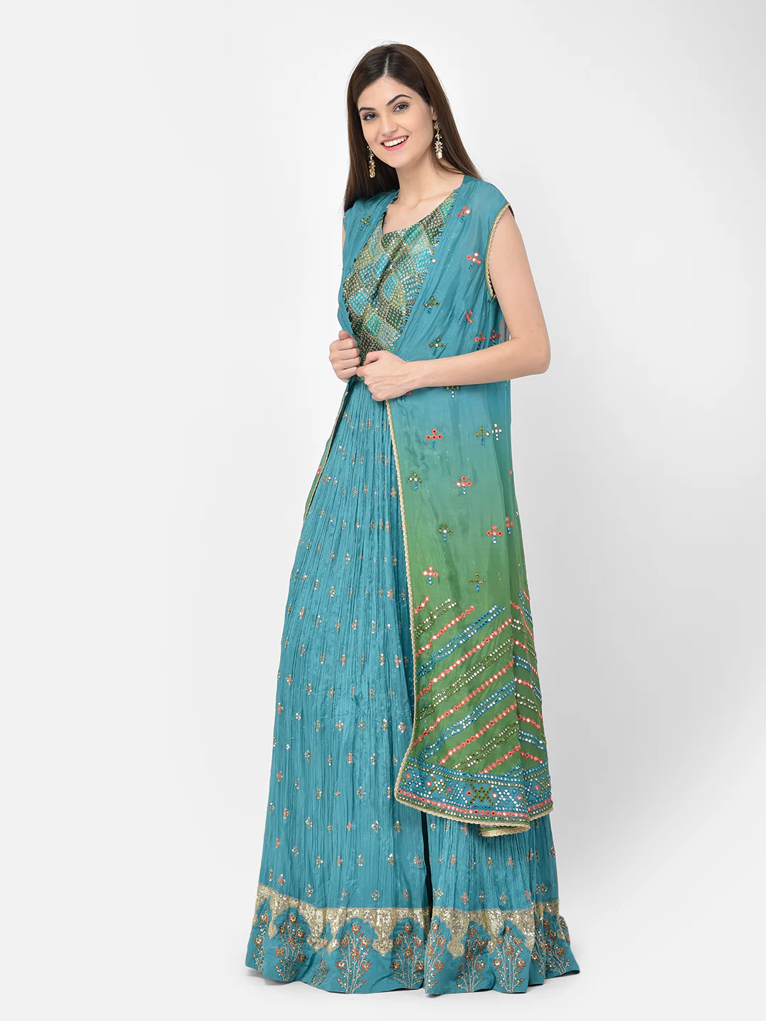 Neerus'S Green Color Georgette Fabric Suit-Anarkali - Image 3