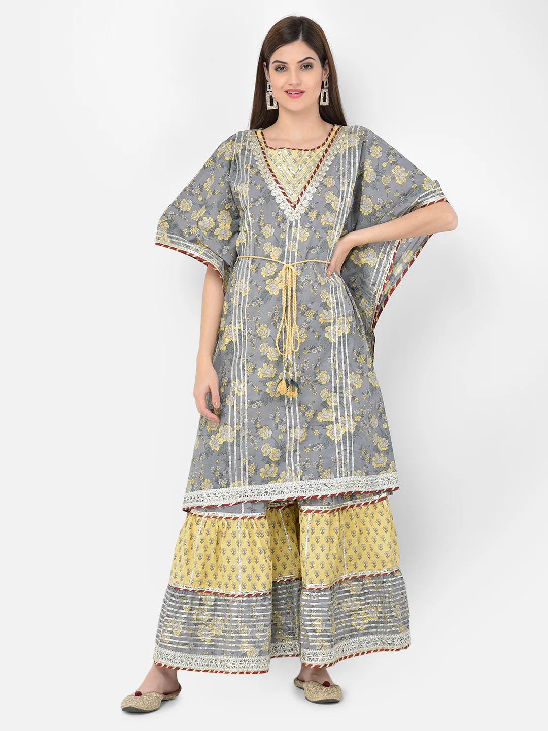 Neerus'S Grey Color Cotton Fabric Suit-Plazzo