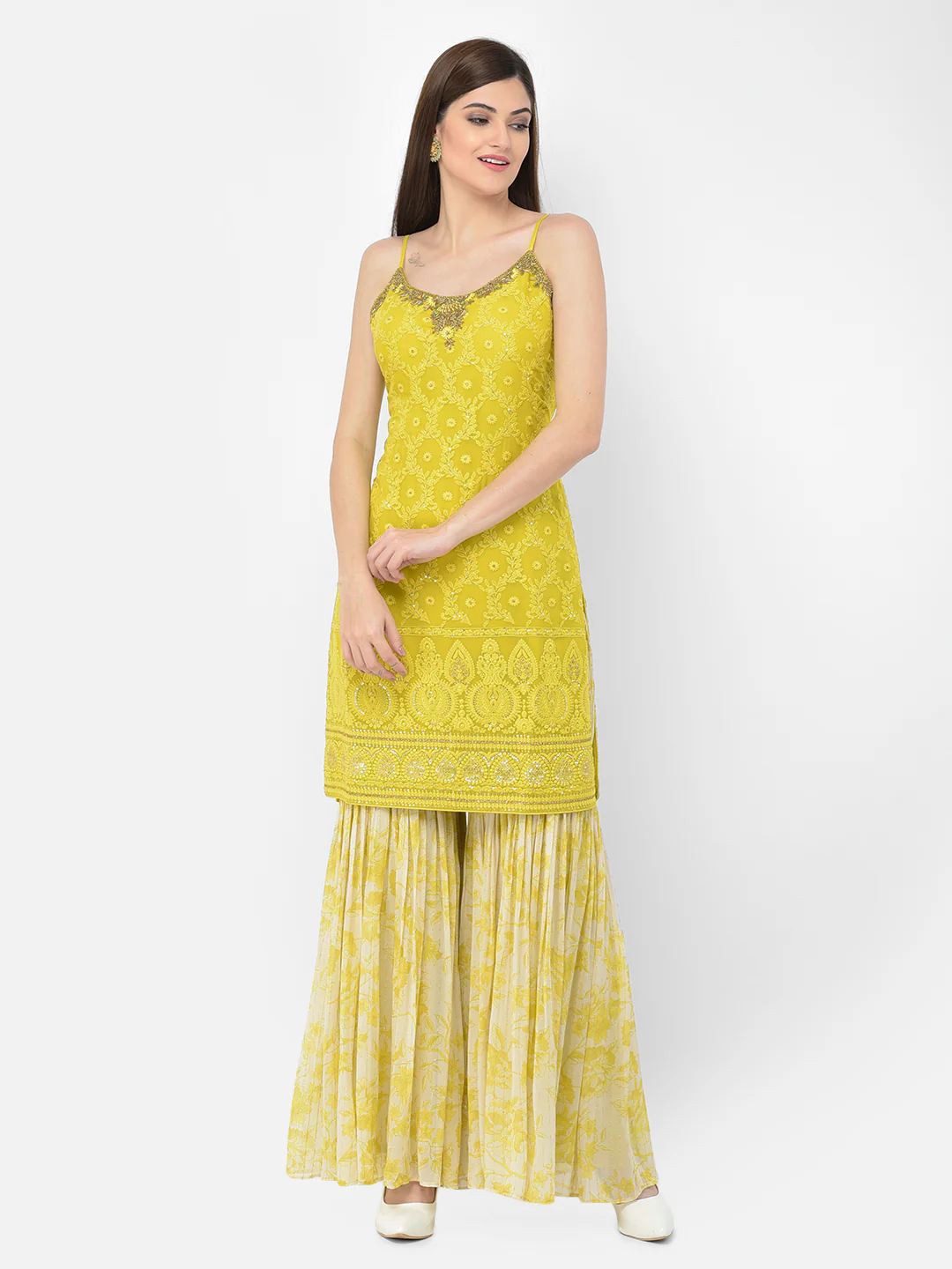 Neerus'S Lime Color Georgette Fabric Suit-Gharara - Image 10