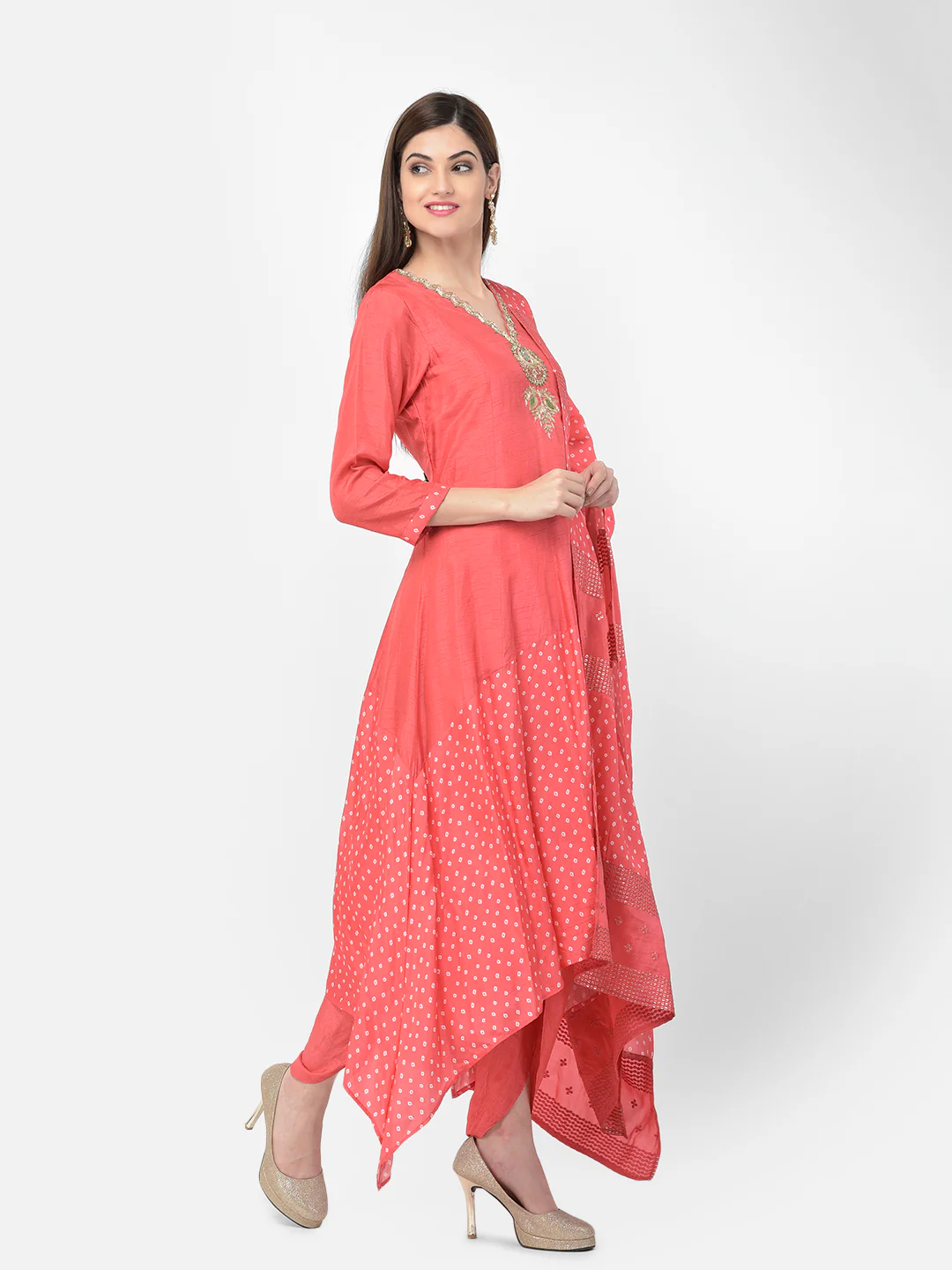 Neerus'S Tomato Color Silk Fabric Suit-Pant - Image 4