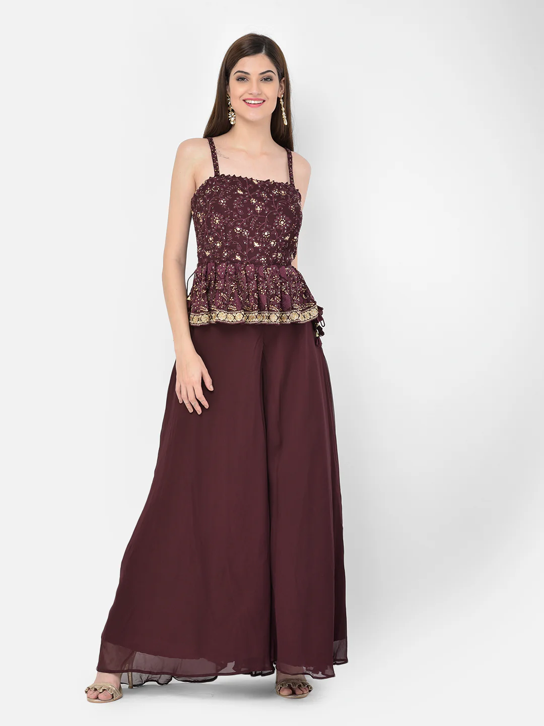 Neerus'S Wine Color Georgette Fabric Suit-Peplum - Image 11