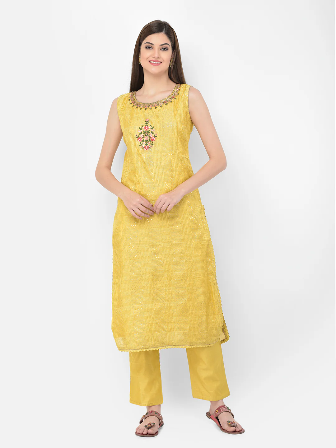 Neerus'S Yellow Color Chanderi Fabric Suit-Pant - Image 10