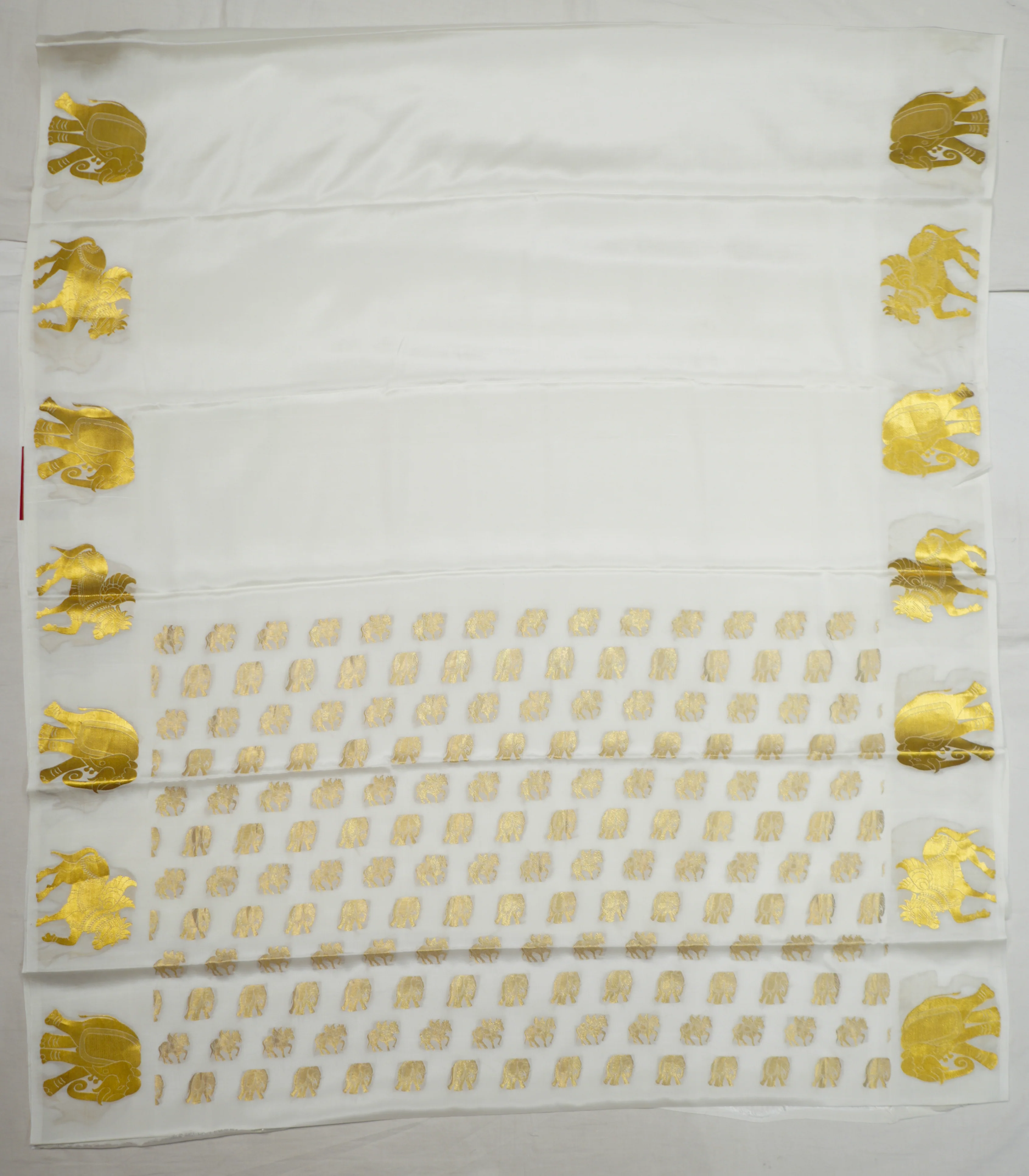 Off White Chapa Silk Gold Zari With Elephant And Unicorn Design - Image 4