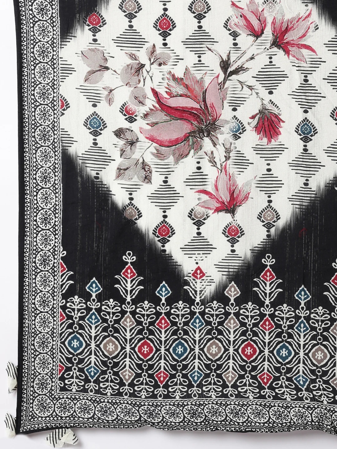Off White Muslin Printed Three Piece Set - Image 7