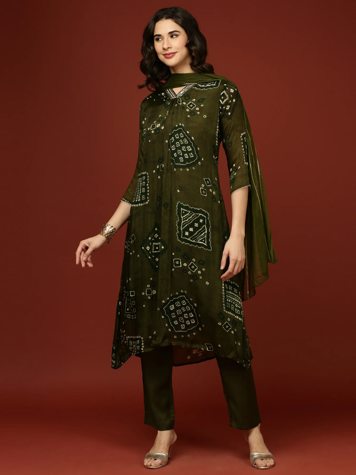 Olive Chinnon Printed Three Piece Set - Image 5