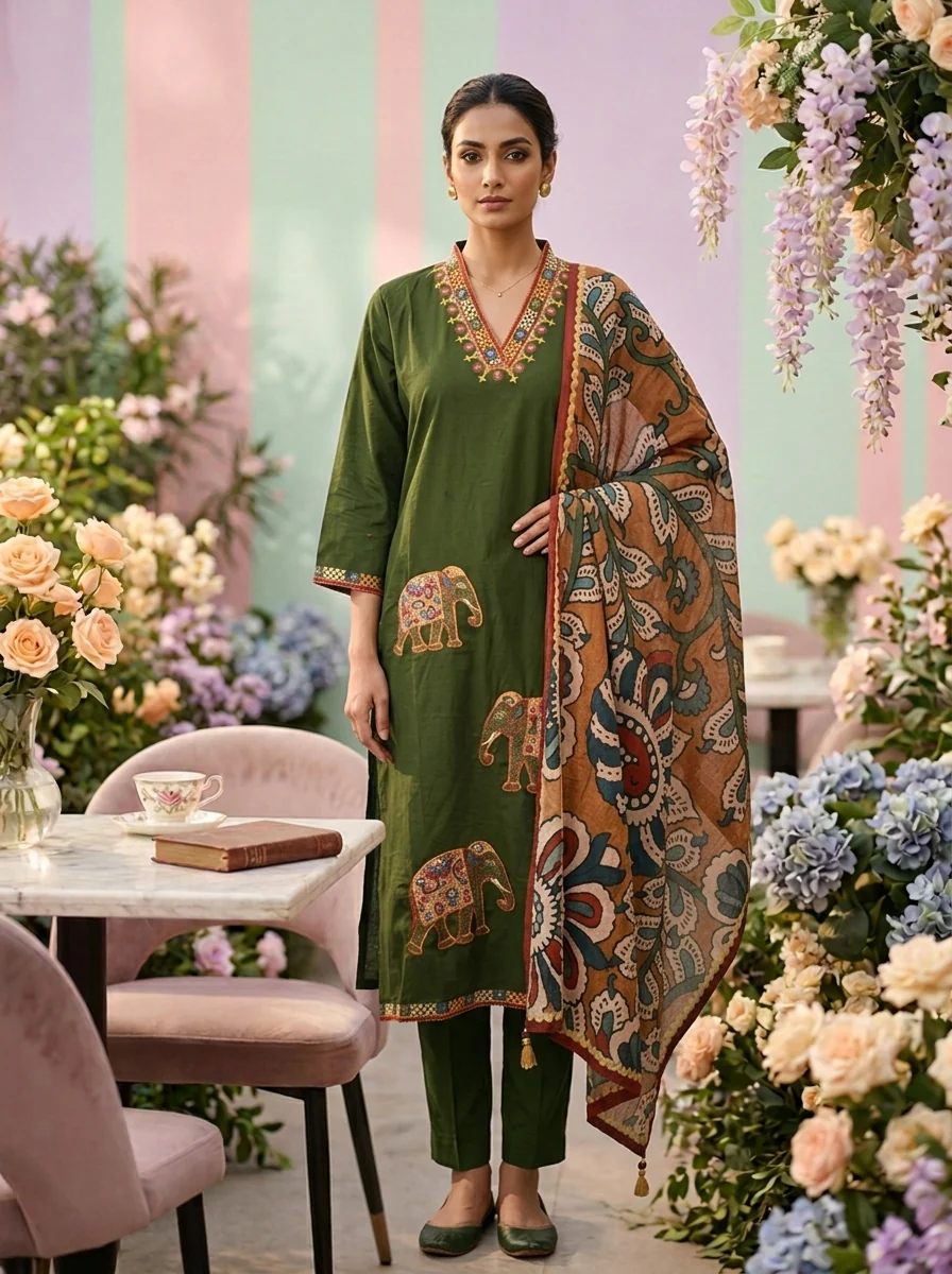Olive Cotton Three Piece Set