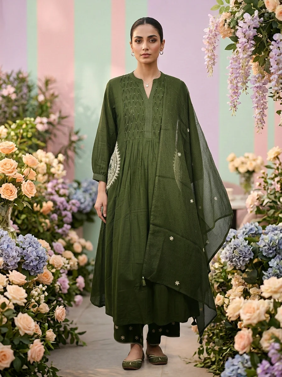 Olive Cotton Three Piece Set
