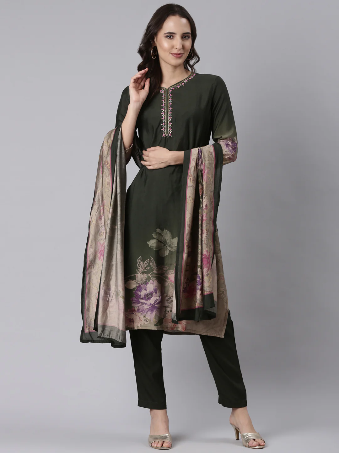 Olive Dola Silk Printed Three Piece Set - Image 5