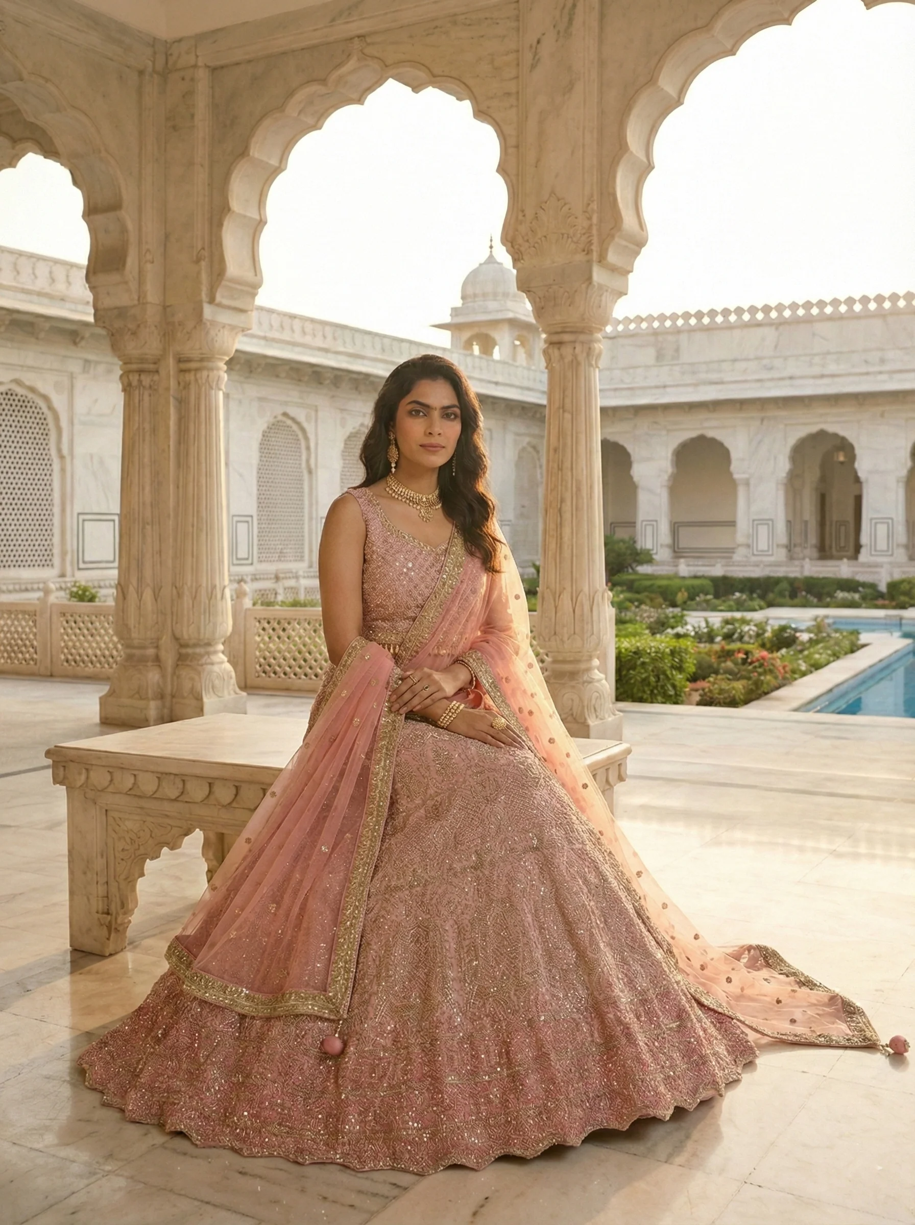 Onion Georgette Heavy Hand Embroidered Ghagra Set - Image 2