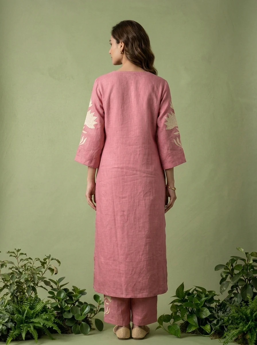 Onion Linen Floral Embroidery Two Piece Set - Image 4