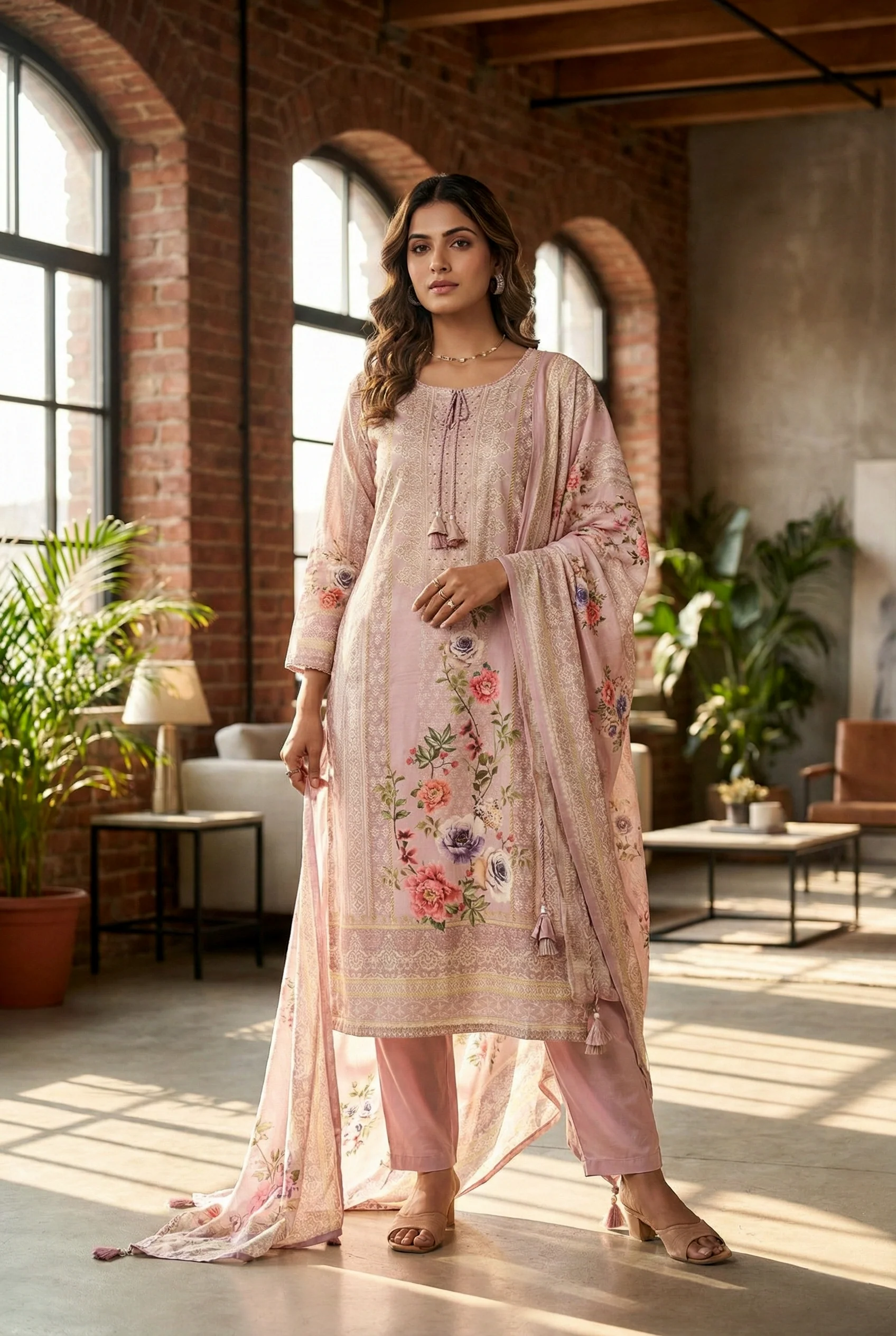 Onion Muslin Digital Printed Three Piece Set