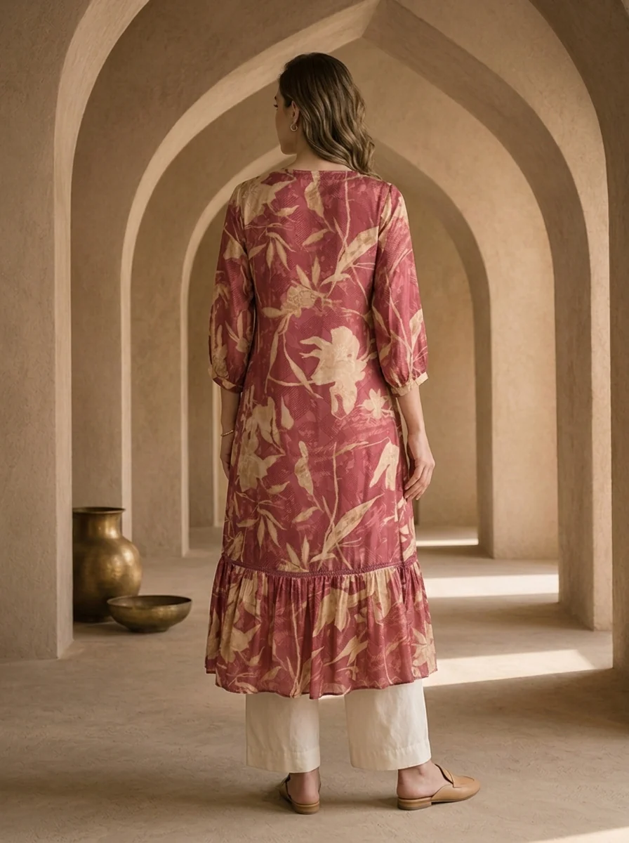 Onion Muslin Pleated Design Kurta - Image 3