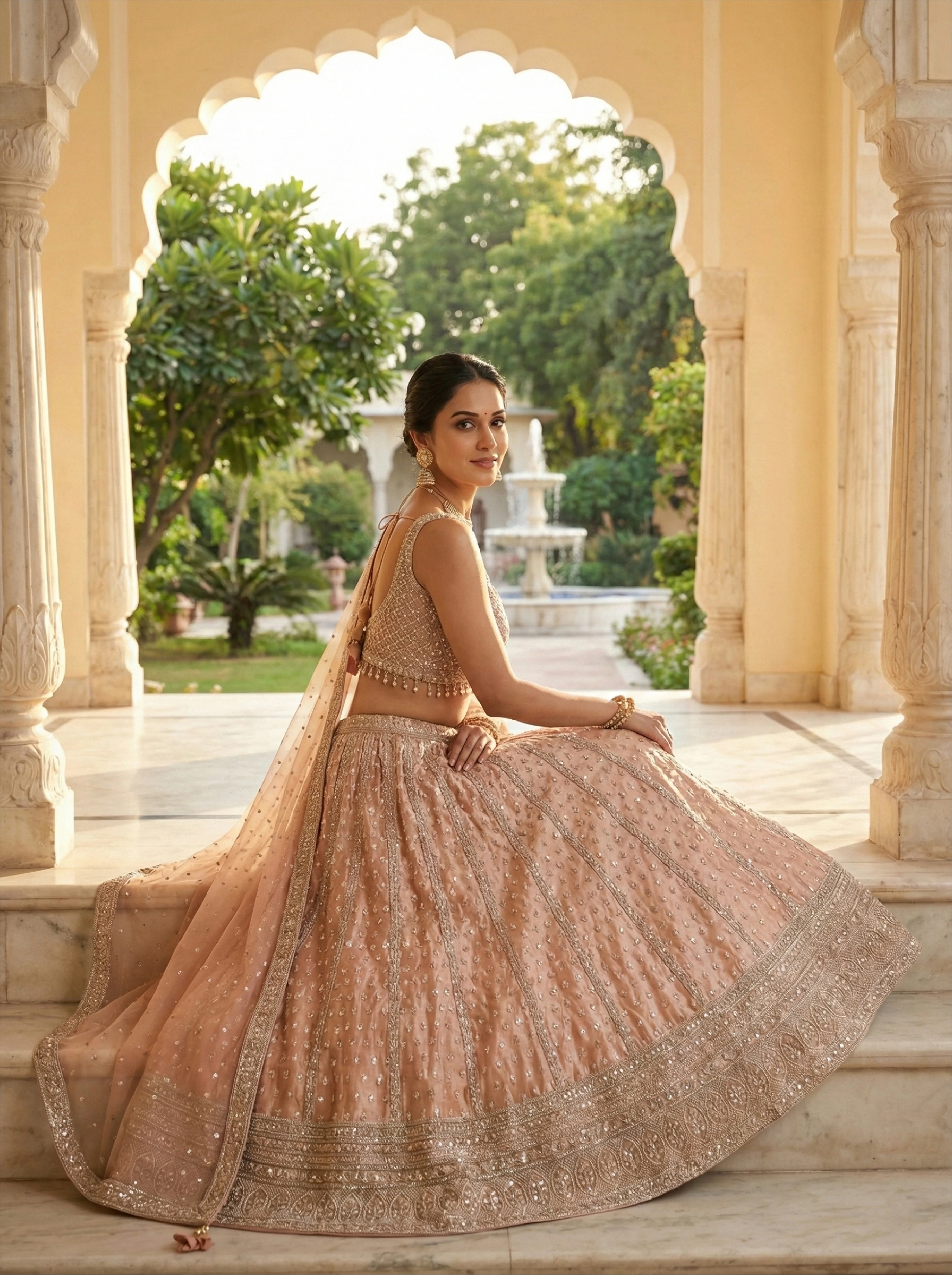 Onion Net Heavy Sequins And Hand Embroidered Ghagra Set - Image 2