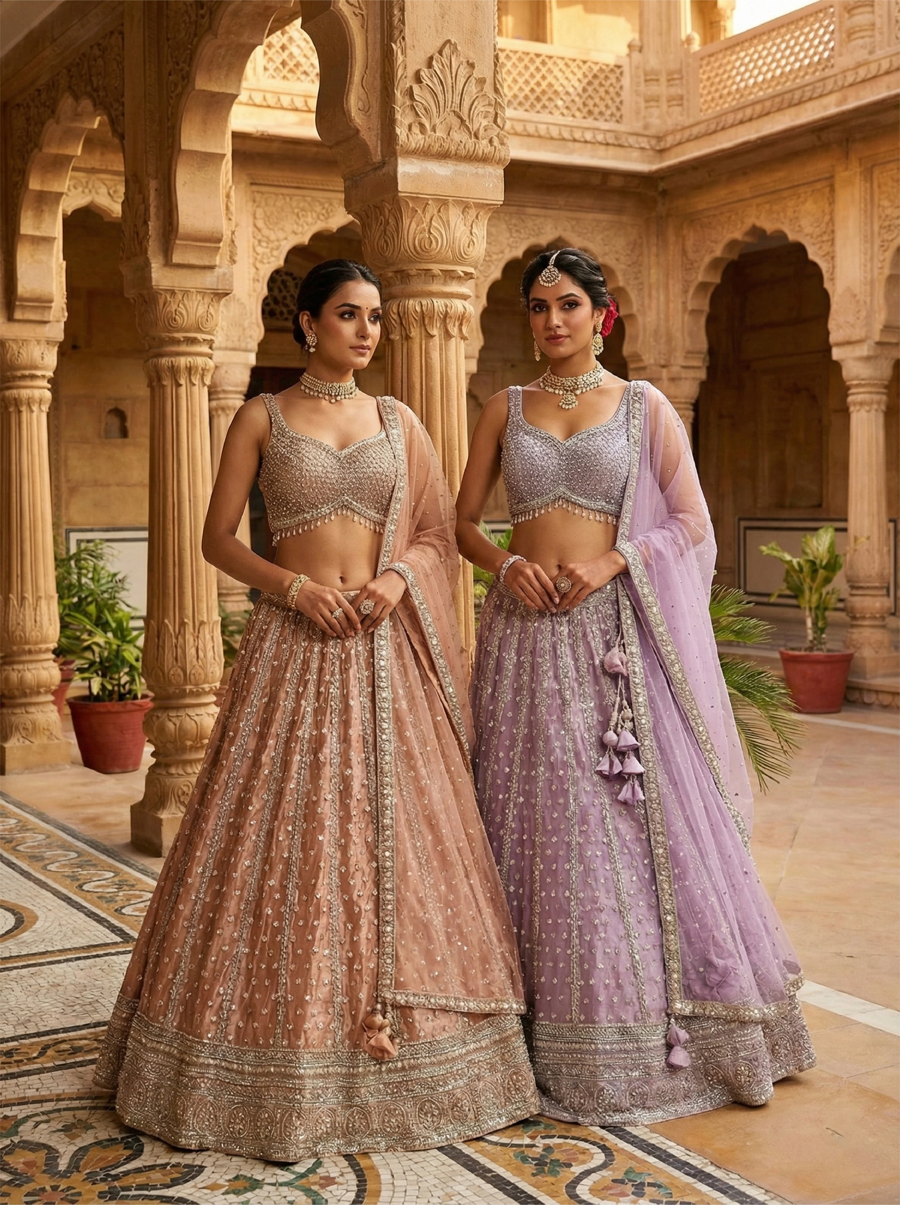 Onion Net Heavy Sequins And Hand Embroidered Ghagra Set - Image 3