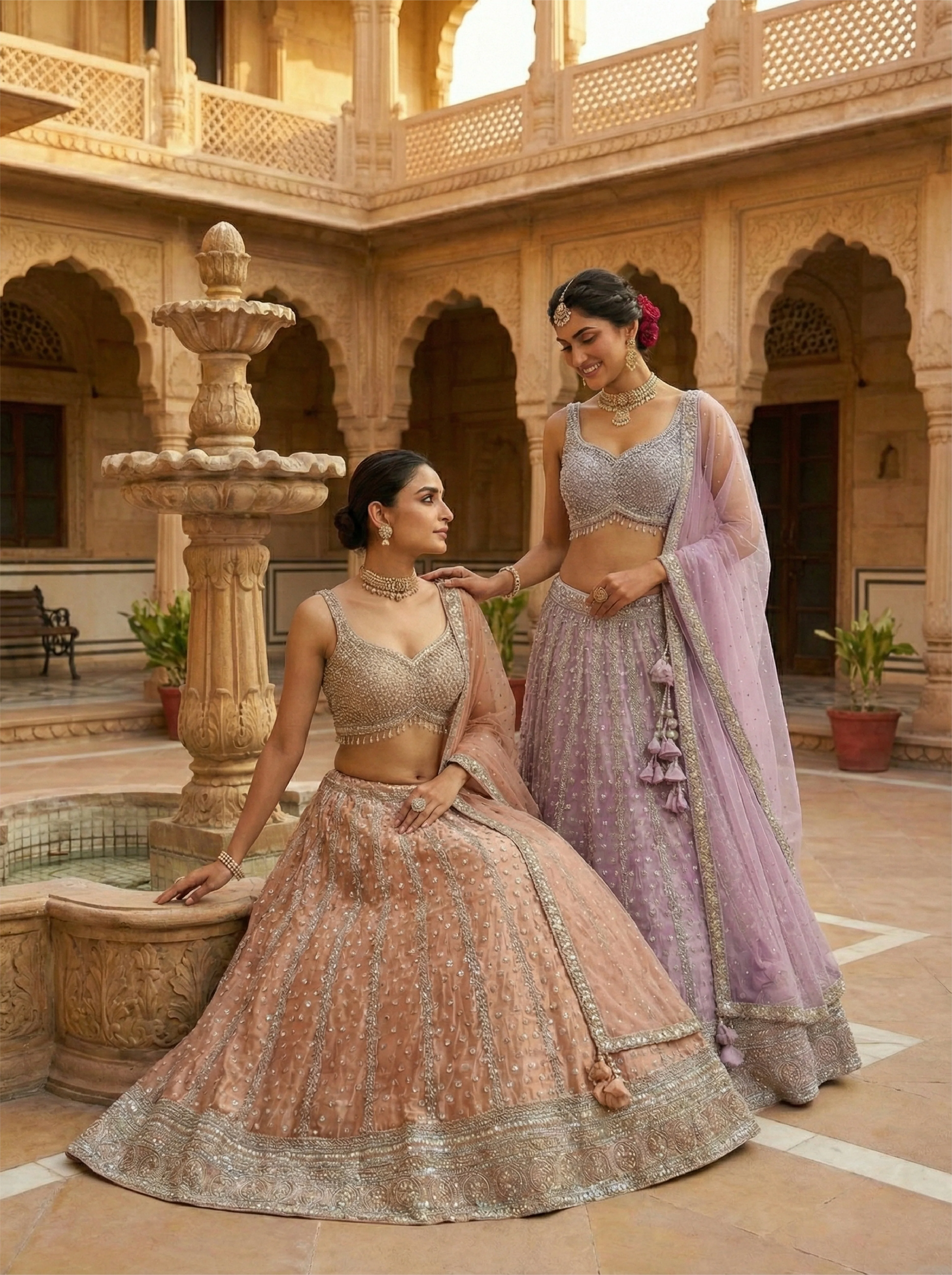 Onion Net Heavy Sequins And Hand Embroidered Ghagra Set - Image 4