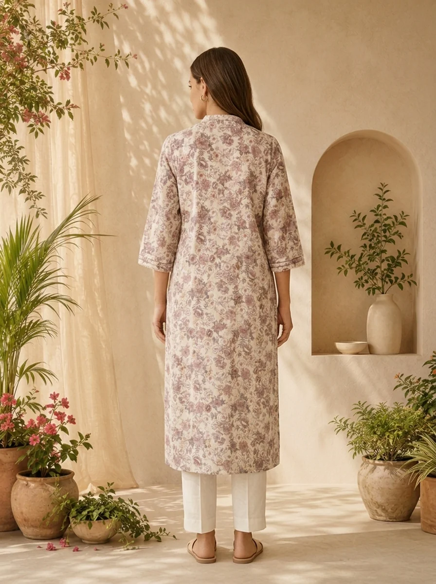 Onion Pink Cotton Printed And Patch Embroidered Kurta - Image 3