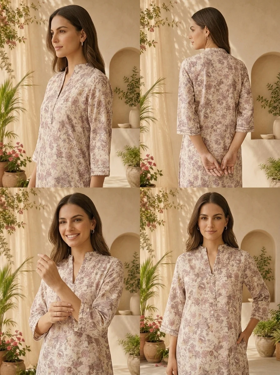 Onion Pink Cotton Printed And Patch Embroidered Kurta - Image 5