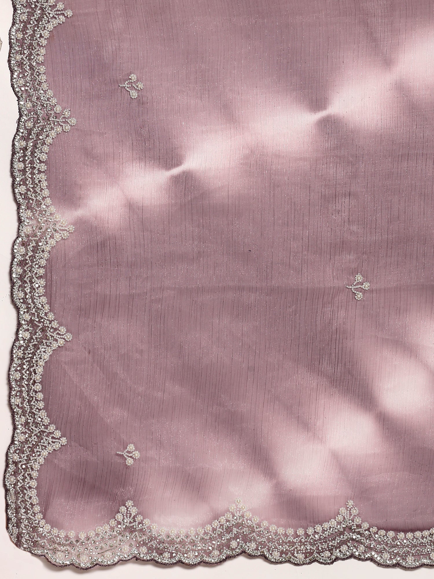 Onion pink Jimmy organza tie dye hand embroidery saree - Image 5