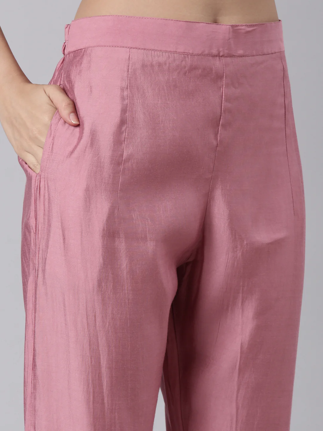 Onion Pink Silk Print With Embroidery Three Piece Set - Image 6