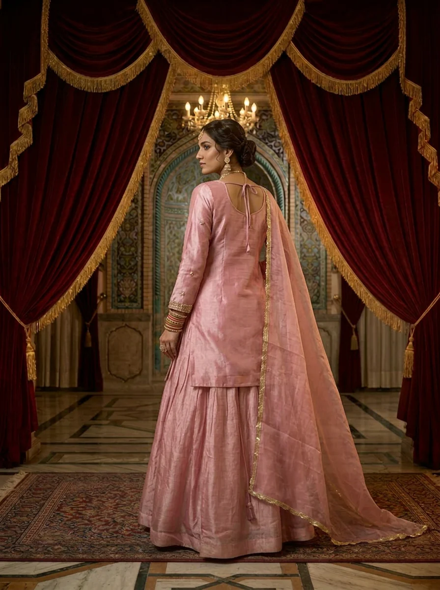 Onion Silk Floral Embroidery Palazzo Set With Dupatta - Image 2