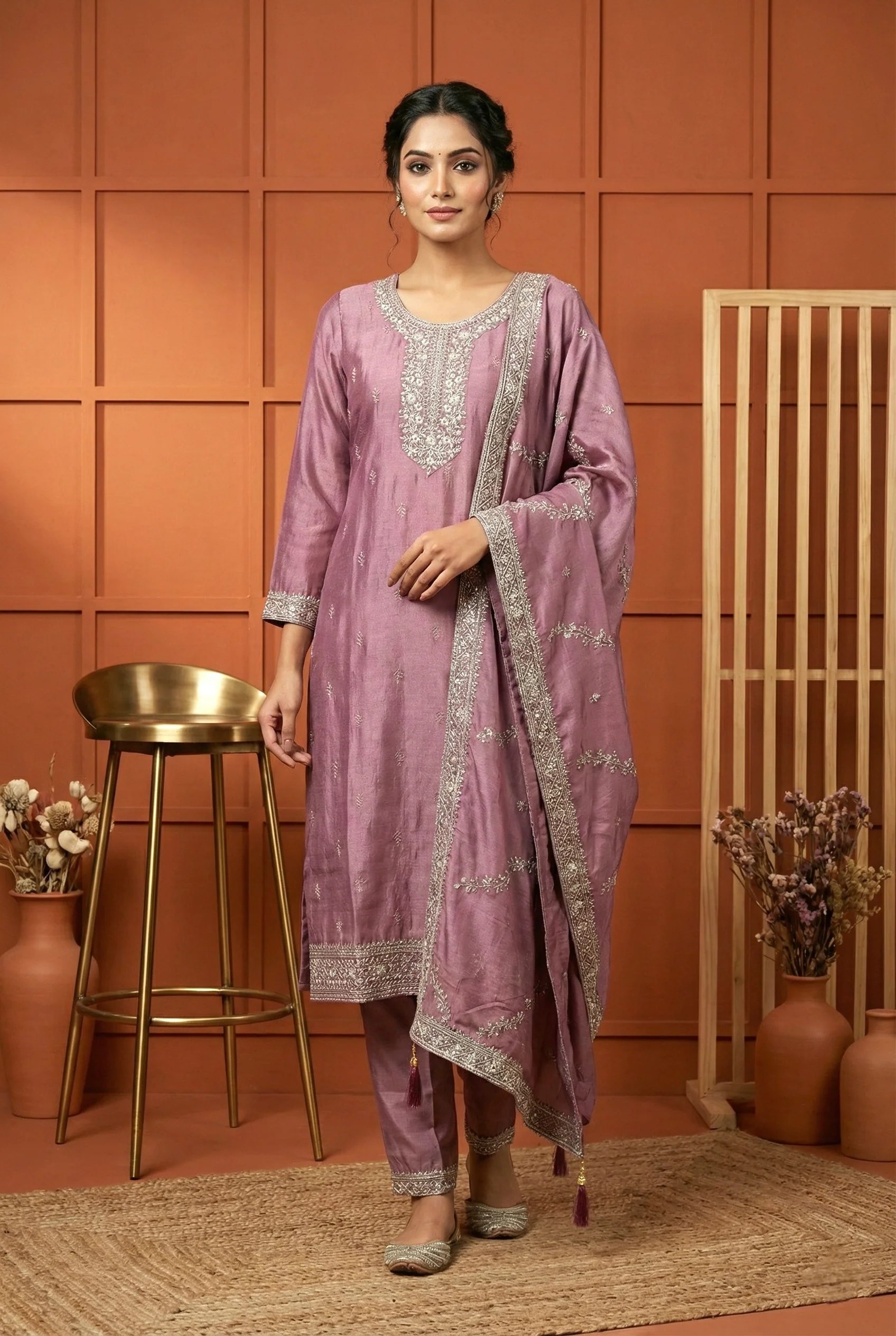 Onion Silk Hand Embroidery Three Piece Set - Image 2