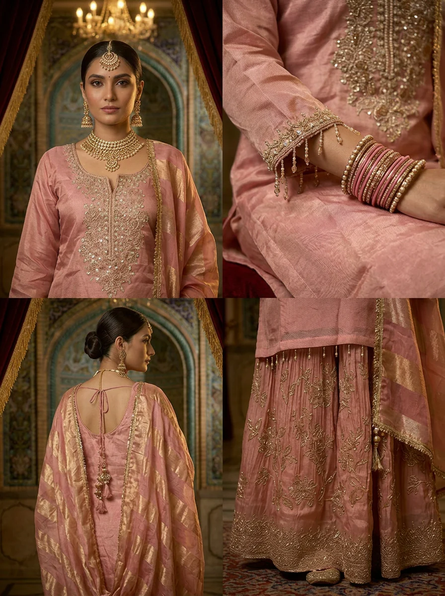 Onion Tissue Sequins Embroidered Three Piece Set - Image 3
