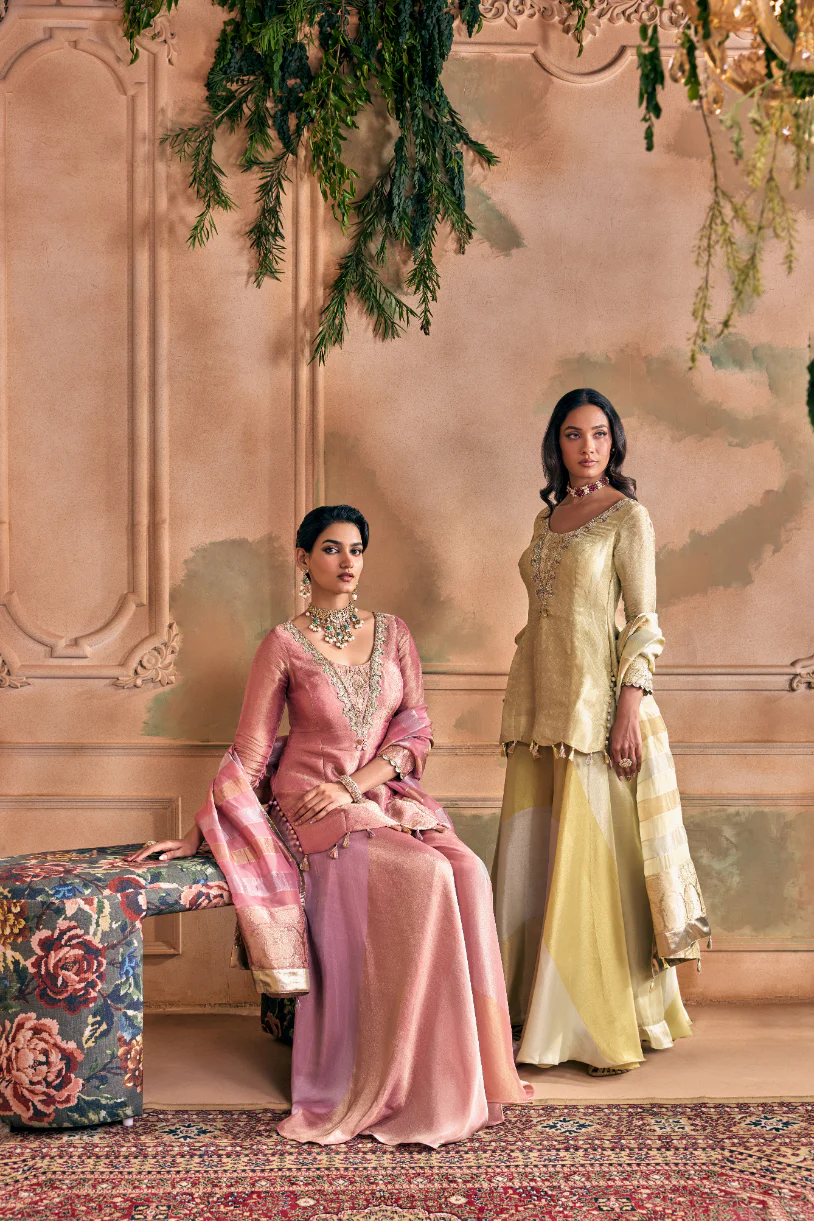 Onion Tissue Zari Embroidered Palazzo Set With Dupatta - Image 10