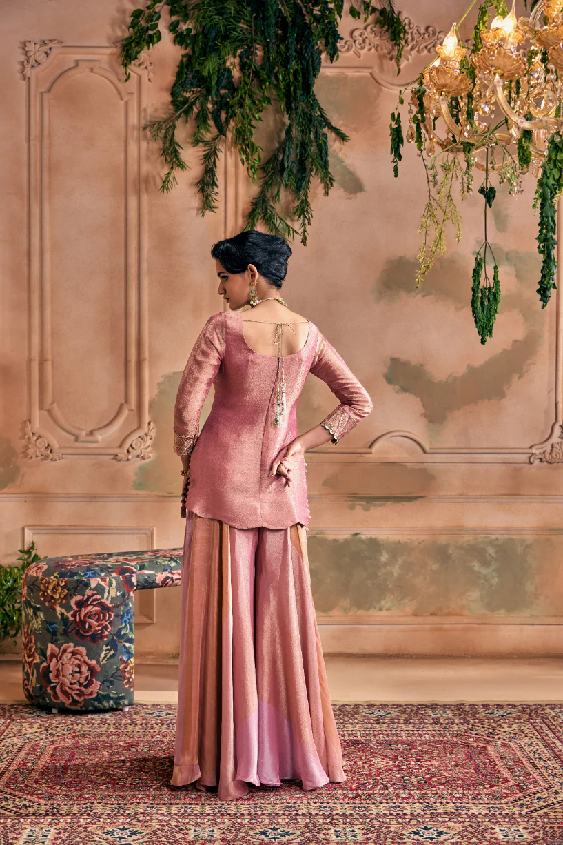 Onion Tissue Zari Embroidered Palazzo Set With Dupatta - Image 6