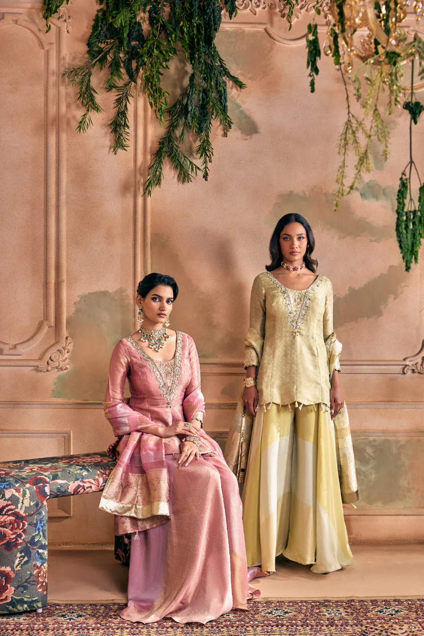 Onion Tissue Zari Embroidered Palazzo Set With Dupatta - Image 8
