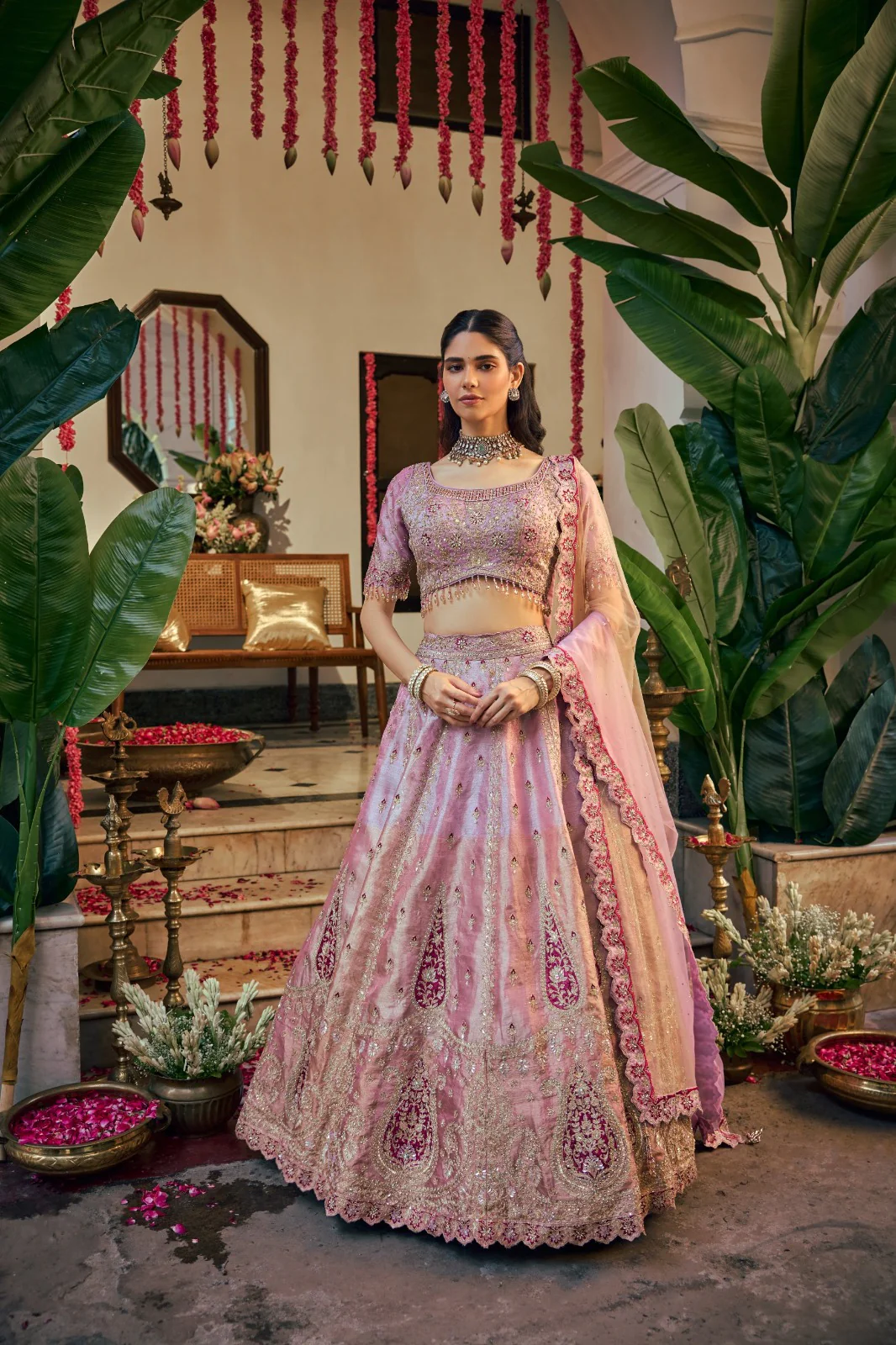 Onion Tissue Zari Embroidery Ghagra Set - Image 3