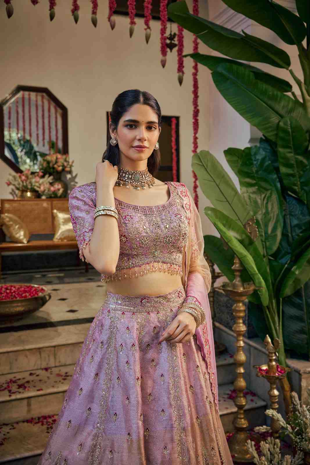 Onion Tissue Zari Embroidery Ghagra Set - Image 4