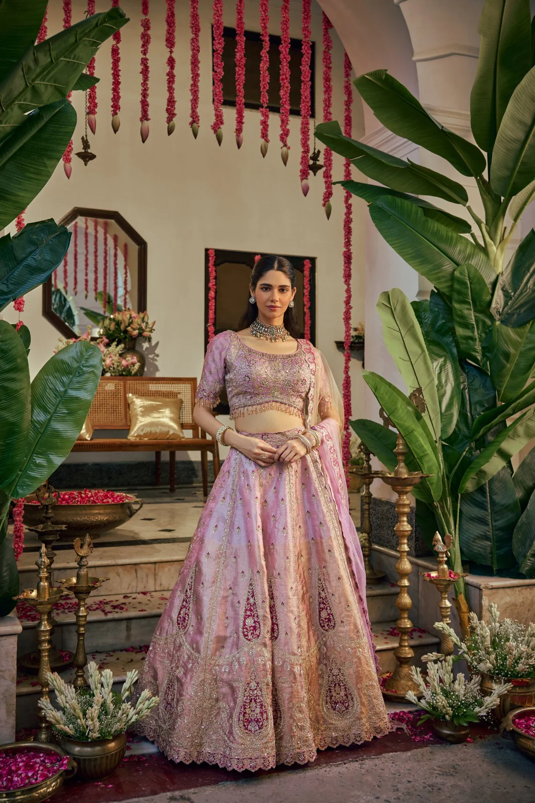 Onion Tissue Zari Embroidery Ghagra Set - Image 5